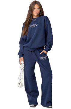 These cotton-blend sweatpants are rendered in a casually relaxed fit that has logo lettering for a sporty vibe. Elastic waist Side-seam pockets 50% cotton, 50% polyester Machine wash, dry flat Imported Matching Sweat Sets, Clean Girl Vibes, Matching Sweat Set, Cute Sweats, Sweat Sets, Sorority Merch, Xmas Wishlist, Matching Sweatshirts, Sweat Set