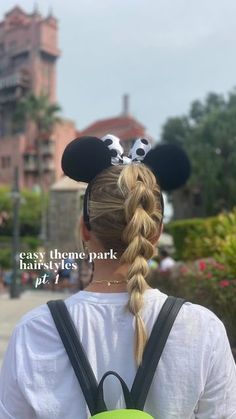 Disneyworld Hair Styles, Cute Hairstyles For A Baseball Game, Cute Updos For Disney, Reverse Bubble Braid, Hairstyle For Theme Park, Disney Hair Styles For Women, Hair For Theme Park, Adult Disney Hairstyles, Hairstyle For Disney