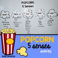 popcorn 5 sense activity for kids to learn how to use the pop corn in their classroom