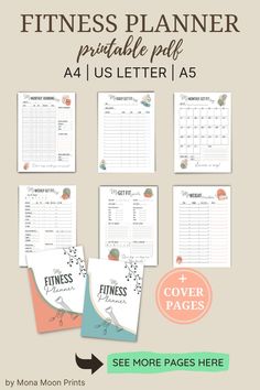 the fitness planner printable pack is shown