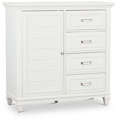 a white cabinet with five drawers and two doors