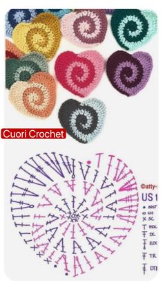 crocheted hearts are arranged in the shape of a ferris wheel