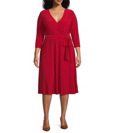 From Lauren Ralph Lauren Plus&#x2C; this dress featuresJersey fabrication A-line silhouetteSurplice neckline 3/4 sleeves LinedTie sash waist Pullover closure Approx. 45" in length Polyester/elastane Machine wash/dry flat Imported. Ralph Lauren Style, Wrap Midi Dress, Dillard's, Plus Size Dress, Jersey Dress, Lauren Ralph Lauren, Plus Size Dresses, Work Wear, Casual Dresses