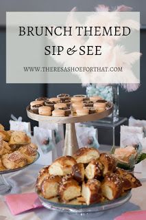 the brunch themed sip and see is set up with pastries