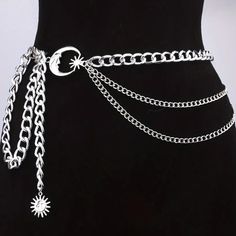 Silver Boho Moon And Star Multilayer Adjustable Chain Belt One Size Brand New Boutique Item! Star Belt Chain, Silver Belts For Dresses, Silver Double Chain Metal Belt, Silver Metal Double Chain Belt, Summer Silver Metal Chain Belt, Silver Metal Chain Belt For Summer, Summer Silver Chain Belt With Adjustable Chain, Trendy Silver Chain Link Waist Chain, Trendy Silver Waist Chain With Chain Strap