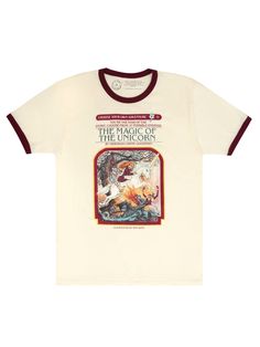 Men's/Unisex Choose Your Own Adventure: The Magic of the Unicorn ringer tee. Each purchase helps to fund literacy programs and book donations to communities in need. Cotton Graphic Tee With Unicorn Print, Ringer Shirt, Choose Your Own Adventure, Classic Childrens Books, Last Unicorn, Literacy Programs, Donate Books, Book Tshirts, Unicorn Shirt