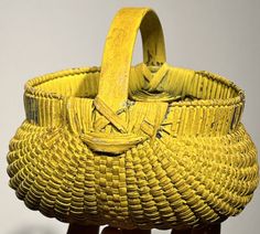 Exceptional Antique Primitive Original Yellow Chrome Painted Buttocks Basket | eBay Yellow Chrome, Primitive Pictures, Primitive Stitchery, Painted Baskets, Pantry Boxes, Wooden Dough Bowl, Antique Samplers, Yellow Paint, Homespun Fabric