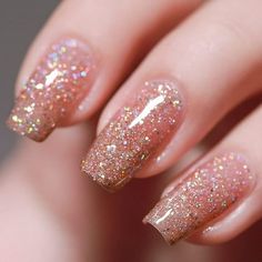 FZANEST Gel Nail Polish Led UV Gel Polish Holographic Color Sparkle Glitter Diamond Rose Gold 15ml Size15 mL. Gold Sparkle Nails, Gold Gel Nails, Rose Gold Nail Polish, Rose Gold Nails Design, Nail Design Glitter, Gold Nail Polish, Gold Glitter Nails, Glitter Gel Nails, Gold Nail