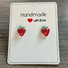 This Listing Is For A Pair Of Handmade Strawberry Earrings. Earring Stud Is 5mm And Made Out Of Stainless Steel. Hypoallergenic Earring Post And Earring Back. The Charms Are Made Out Of Resin. Super Cute For Kids Or Adults! **Comes From A Smoke Free Home** Handmade Red Sweet Earrings, Sweet Red Earrings For Gift, Cute Small Nickel-free Earrings, Playful Red Hypoallergenic Jewelry, Trendy Red Earrings For Birthday, Sweet Hypoallergenic Earrings As Gift, Sweet Hypoallergenic Earrings For Gifts, Cute Handmade Red Earrings, Cute Tiny Earrings For Everyday