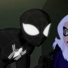 the animated spider - man and black widow are staring at each other