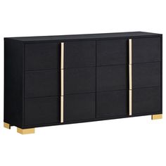 an image of a black and gold dresser with four doors on it's sides