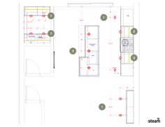 the floor plan for a kitchen with an oven and sink