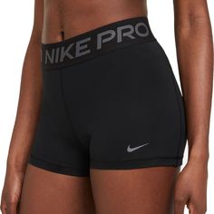 The Nike Pro Shorts are made with stretchy, sleek and supportive fabric that wicks sweat to help you stay dry and comfortable during your workout. This product is made with at least 50% recycled polyester fibers. Fit & Design: Tight fit for a body-hugging feel Medium support: feels like a snug hold to keep everything in place Mid-Rise: sits just below your natural waist (smallest part of your torso) Nike Dri-FIT technology helps you stay dry, comfortable and focused A wide, mid-rise elastic waistband feels supportive around your core Black Nike Pros, Cute Nike Outfits, Nike Pro Women, Nike Pro Shorts, Nike Swoosh Logo, Gym Fits, Bermuda Short, School Clothes, Cute Nikes