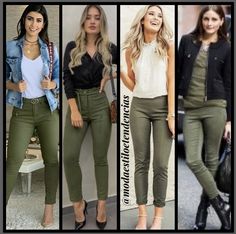 Army Green Jeans Outfit, Outfit Pantalon Verde, Olive Military Style Work Bottoms, Military Green Pants Outfit, Jean Verde, Olive Jeans Outfit, Military Green Pants, Green Trousers Outfit