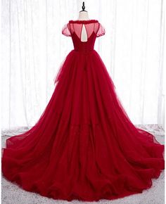 Buy bling tulle burgundy formal dress ballgown with short sleeves at affordable price online. Free shipping and pro custom service since 2009. Fitted Tulle Ball Gown With Short Sleeves, Prom Evening Dress With Short Sleeve And Fitted Bodice, Formal Short Sleeve Gown For Prom Season, Elegant Short Sleeve Tulle Ball Gown, Fitted Tulle Gown With Short Sleeves, Evening Gown With Short Sleeves For Prom Season, Short Sleeve Evening Gown For Prom Season, Short Sleeve Tulle Gown For Banquet, Burgundy Tulle Wedding Gown