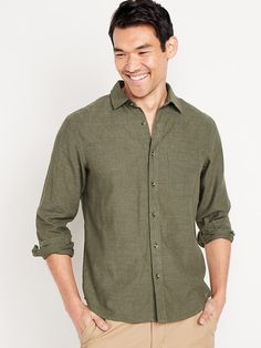 Classic Fit Everyday Linen-Blend Shirt | Old Navy Blue Check, Collar Shirts, Toddler Boys, Linen Blend, Old Navy, Tommy Hilfiger, Overalls, Everyday Wear, Mens Shirts