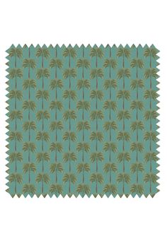 a blue and green rug with palm trees on it