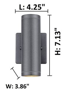 an image of a wall light with measurements for the size and width in front of it