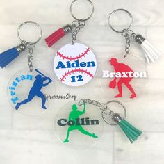 baseball keychains with name tags and tassels for personalized sports items