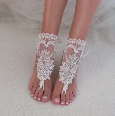 Summer Wedding Lace-up Sandals, Lace-up Sandals For Summer Wedding, Summer Lace-up Sandals For Wedding, Elegant Lace-up Wedding Sandals, Lace Ankle Strap Sandals For Beach, White Ankle Wrap Barefoot Sandals For Beach Wedding, White Barefoot Sandals With Ankle Strap For Festival, White Ankle Strap Barefoot Sandals For Festival, White Ankle Strap Anklets For Destination Wedding