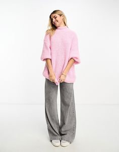 Sweaters & Cardigans by Monki In knit to win knit High neck Drop shoulders Relaxed fit Pink Sweater Outfit Winter, Winter Pullover Outfits, Big Knit Sweaters, Pink Sweater Outfit, Baby Pink Sweater, Winter Sweater Outfits, Rib Knit Sweater, Light Pink Sweaters, Pink Knit Sweater