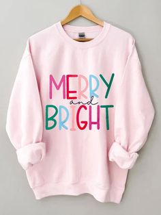 Vchics Jumper Ideas, Dropped Shoulder Sweatshirt, Letter Print Sweatshirt, Winter Sweatshirt, 가을 패션, Pink Sweatshirt, Christmas Sweatshirts, Casual Sweatshirt, Merry And Bright