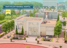 an animated image of a hospital building with trees and buildings in the background, along with text that reads white willow medical hospital lite