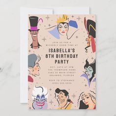 an image of a birthday party card with cartoon characters on the front and back of it