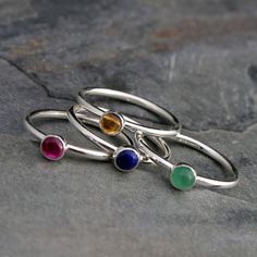 Gemstone Birthstone Stacking Rings Sterling Silver Custom Personalized 4mm Jewel Stackable Birth Sto Adjustable Stackable Rings With Natural Stones For Anniversary, Sterling Silver Stackable Rings With Natural Stones, Spiritual Style Stackable Rings With Natural Stones, Adjustable Sterling Silver Stackable Rings With Natural Stones, Adjustable Gemstone Midi Rings With Round Band, Adjustable Stackable Rings With Bezel Set Round Stones, Spiritual Adjustable Stackable Birthstone Rings, Adjustable Birthstone Ring With Natural Stones, Adjustable Gemstone Stackable Rings