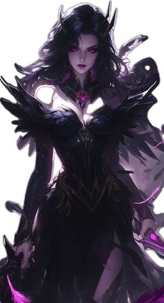 a woman dressed in black and purple with wings