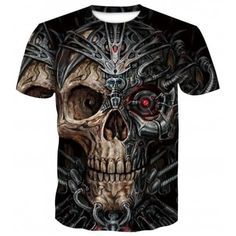 King Leoric Rock 3D Print Men'S Casual Short Sleeve Graphic Tee T-Shirt | Gearbest Terminator Skull, Hoodies For Teens, Skull Blanket, Wolf Skull, Mens Tops Fashion, Short Sleeve Tops Casual, Punk T Shirt, Short Men Fashion, Skull Tee