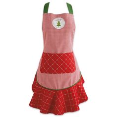 a red and white apron on a mannequin