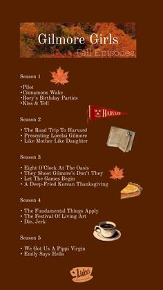 the fall menu is shown with autumn leaves and other things to eat for dinner or dessert