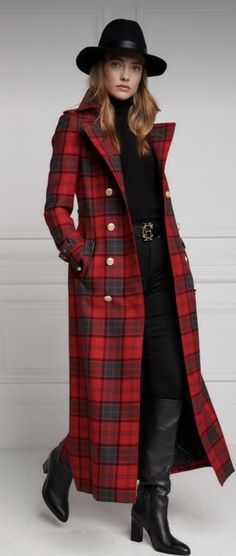 Tartan Coat, Tweed Outfit, Tartan Fashion, Holland Cooper, Christmas Plaid, Plaid Coat, Red Tartan, Red Coat, Double Breasted Coat