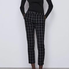 Zara | Slim Ankle Fit Stretch Pants With 2 Front Pockets. Black With White Checkered Pattern. Sizing | Xs Measurements | See Pictures! Condition | Perfect. Brand New With All Tags Attached. Discounts | Bundle - 20% Off 2 Or More. Send Offers! Trendy Ankle-length Office Pants, Black Pants For Office Wear In Spring, Black Office Pants For Spring, Black Office Wear Pants For Spring, Black Spring Office Pants, Zara Ankle-length Office Dress Pants, Zara Ankle-length Dress Pants For Office, Zara Bottoms For Workwear In Winter, Zara Pants For Office In Winter