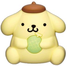 a white teddy bear with a green bib on it's chest and a brown hat on its head