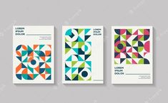 three posters with geometric shapes on them