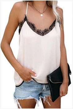 Cami Shirt, Lace Trim Cami, V Neck Tank Top, Lace Camisole, Tank Top Camisole, Lace Cami, Casual Tank Tops, Tank Top Cami, Cami Tanks