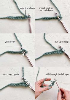 the instructions for how to crochet with yarn and knitting needles are shown here