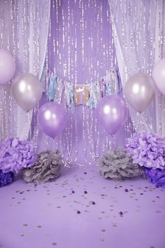 Set of 2 Lavender/ Purple Glitter/Silver Princess Birthday | Etsy Silver And Purple Birthday Decorations, Purple Backdrop Photoshoot, Lavender Birthday Decorations, Purple Setup, Birthday Setup, Balloons Backdrop, Purple Sweet 16, Sweet 16 Party Themes, Purple Party Decorations