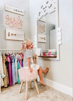 Kids Play And Tv Room, Pink And White Playroom, Mirror In Toddler Girl Room, Pink Playroom Aesthetic, Playroom Dress Up, Art Deco Playroom, Barbie Corner Playroom, Doll Set Up In Playroom, 3 Year Girl Bedroom Ideas