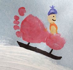 a child's drawing of a person riding a sled