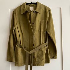 H&M Jacket. Never Worn Olive Cotton Outerwear For Spring, Spring Cotton Olive Outerwear, Olive Utility Jacket For Fall Workwear, Olive Utility Jacket For Spring, Utility Shacket For Workwear In Spring, Spring Utility Shacket For Workwear, Utility Style Shacket For Spring Workwear, Olive Spring Utility Jacket, Everyday Utility Green Outerwear