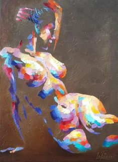 an abstract painting of a woman's torso and breast