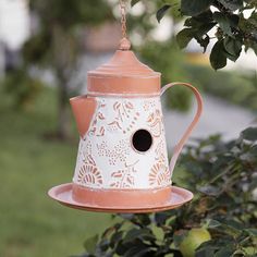 La Paz Coffee Pot Birdhouse - D&J Farmhouse Collections Tea Pot Bird House, Painted Tea Pot, Galley Wall, Chic Candles, Natural Ceramic, Quilt Rack, Decorative Bird Houses, Small Item Storage, Metal Birds