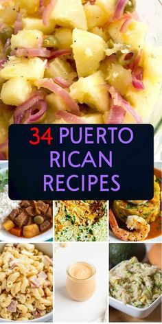 the cover of 34 puerto rican recipes, including pineapples and other foodstuffs