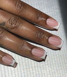 Gel Nails Short French Tips, Biab French Tips, French Nails Black Women, Gray French Nails, Curved French Tip Nails, Dip Nails French Tip, Biab French Tip, Short Square French Tip Nails, Square Nails For Summer