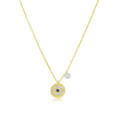 Meira T  Brushed Gold and Sapphire Evil Eye Necklace Gold Evil Eye Necklace, Gemstone Jewelry Earrings, Ring Style Guide, Eye Center, Evil Eye Necklace Gold, Measure Ring Size, Colored Gemstones, Midtown Manhattan, Yellow Gemstones