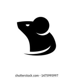 a black and white rat logo on a white background, suitable for use as a symbol or icon