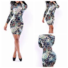 Women Sexy Long Sleeve Mini Desigual Pencil Leopard Bodycon Bandage Outfit Evening Party Vestidos De Renda Clubwear Dress Bandage Outfit, Outfit Clubwear, Evening Party Dresses, Bandage Dress Bodycon, Stylish Plus, Wholesale Dress, Bodycon Dresses